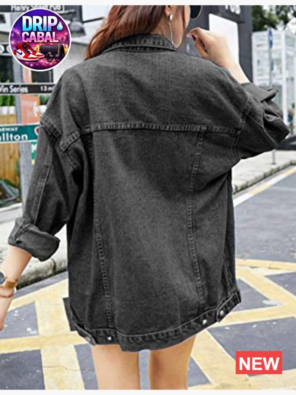Women's Oversized Mid Long Denim Jean Biker Coat - Picture 6 of 7